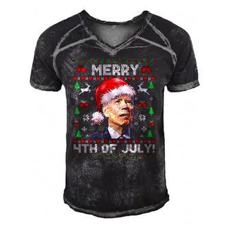Santa Joe Biden Merry 4Th Of July Ugly Christmas Men's Short Sleeve V-neck 3D Print Retro Tshirt | Mazezy