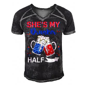 Shes My Drunker Half 4Th July Matching Couples Drinking Men's Short Sleeve V-neck 3D Print Retro Tshirt - Seseable