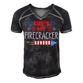 Shes My Firecracker 4Th Of July Matching Couples His And Her Men's Short Sleeve V-neck 3D Print Retro Tshirt - Seseable
