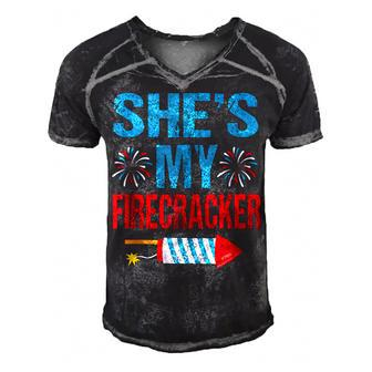 Shes My Firecracker His And Hers 4Th July Couples Men's Short Sleeve V-neck 3D Print Retro Tshirt - Seseable