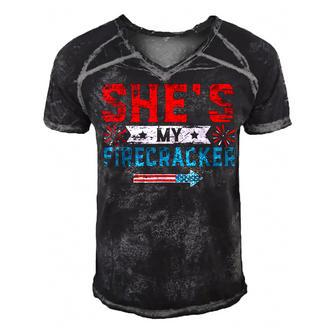 Shes My Firecracker His And Hers 4Th July Matching Couples Men's Short Sleeve V-neck 3D Print Retro Tshirt - Seseable