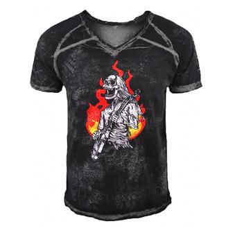 Skeleton Playing Electric Guitar Flames Rock Music Men's Short Sleeve V-neck 3D Print Retro Tshirt | Mazezy
