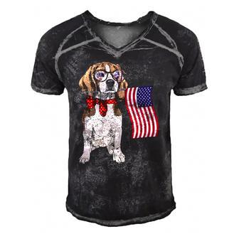 Smart Beagle Patriotic Memorial Day 4Th Of July Usa Flag Men's Short Sleeve V-neck 3D Print Retro Tshirt | Mazezy