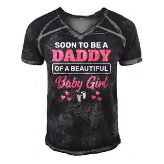 Soon To Be A Daddy Of A Baby Girl Pink Baby Announcement Tee Men's Short Sleeve V-neck 3D Print Retro Tshirt | Mazezy