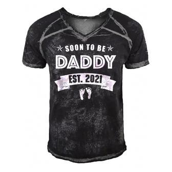 Soon To Be Daddy 2021 Dad Announcement Men's Short Sleeve V-neck 3D Print Retro Tshirt | Mazezy