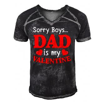 Sorry Boys Dad Is My Valentines Funny Hearts Love Daddy Girl Men's Short Sleeve V-neck 3D Print Retro Tshirt | Mazezy