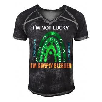 St Patrick Day Im Not Lucky Im Blessed Faith Christian Men's Short Sleeve V-neck 3D Print Retro Tshirt - Seseable