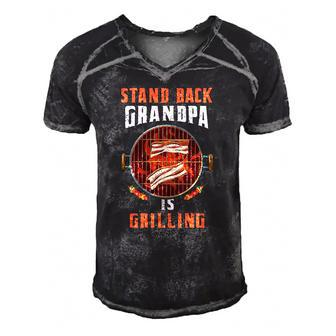 Stand Back Grandpa Is Grilling Funny Grilling Master Fathers Day Men's Short Sleeve V-neck 3D Print Retro Tshirt | Mazezy