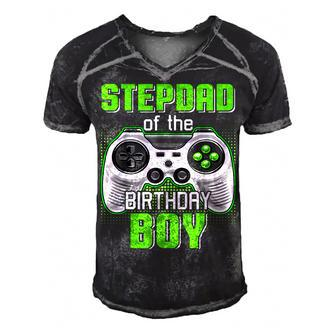 Stepdad Of The Birthday Boy Video Game B-Day Top Gamer Party Men's Short Sleeve V-neck 3D Print Retro Tshirt - Seseable