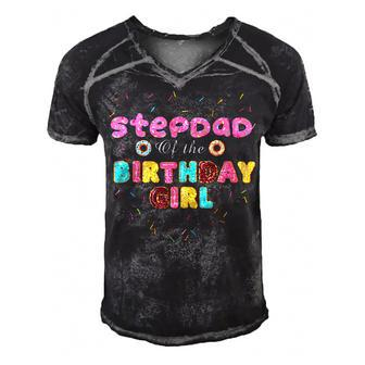 Stepdad Of The Birthday Girl Funny Donut Birthday Men's Short Sleeve V-neck 3D Print Retro Tshirt - Seseable