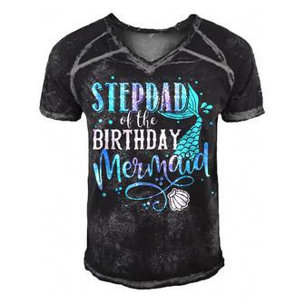 Stepdad Of The Birthday Mermaid Family Matching Party Squad Men's Short Sleeve V-neck 3D Print Retro Tshirt - Seseable