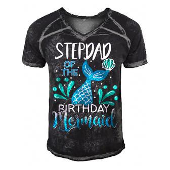 Stepdad Of The Birthday Mermaid Matching Family Men's Short Sleeve V-neck 3D Print Retro Tshirt - Seseable