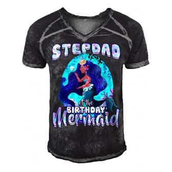 Stepdad Of The Birthday Mermaid Matching Family Party Men's Short Sleeve V-neck 3D Print Retro Tshirt - Seseable