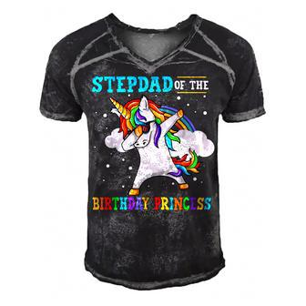 Stepdad Of The Birthday Princess Unicorn Girl Men's Short Sleeve V-neck 3D Print Retro Tshirt - Seseable