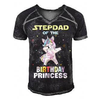 Stepdad Of The Birthday Unicorn Princess Men's Short Sleeve V-neck 3D Print Retro Tshirt - Seseable