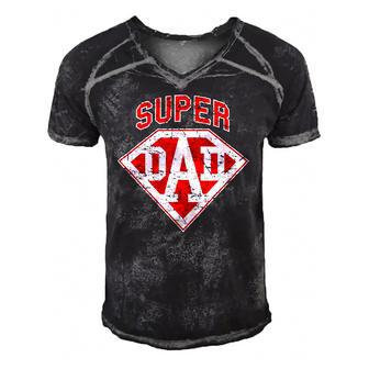 Super Dad Superhero Daddy Tee Funny Fathers Day Outfit Men's Short Sleeve V-neck 3D Print Retro Tshirt | Mazezy