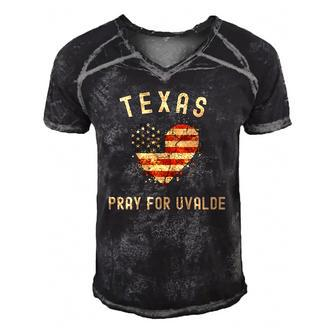 Texas Pray For Uvalde American Flag Broken Heart Men's Short Sleeve V-neck 3D Print Retro Tshirt | Mazezy