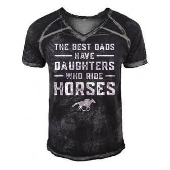 The Best Dads Have Daughters Who Ride Horses Equestrian Dad Men's Short Sleeve V-neck 3D Print Retro Tshirt | Mazezy