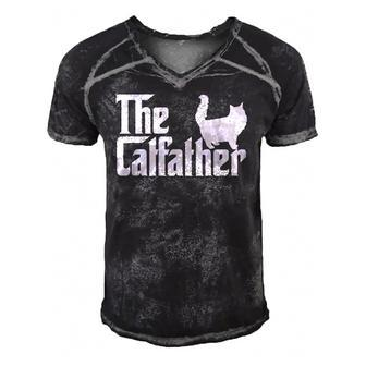 The Catfather Funny Cat Dad For Men Cat Lover Gifts Men's Short Sleeve V-neck 3D Print Retro Tshirt | Mazezy
