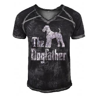 The Dogfather Airedale Terrier Silhouette Funny Dog Men's Short Sleeve V-neck 3D Print Retro Tshirt | Mazezy