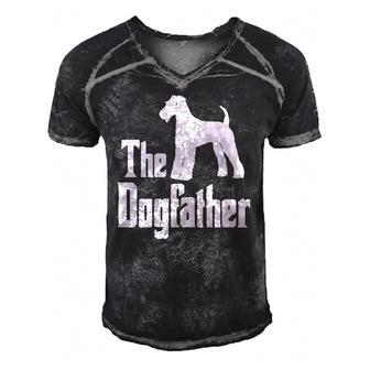 The Dogfather Airedale Terrier Silhouette Funny Gift Idea Classic Men's Short Sleeve V-neck 3D Print Retro Tshirt | Mazezy