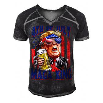 The Great Maga King Trump Happy 4Th Of July American Flag Men's Short Sleeve V-neck 3D Print Retro Tshirt - Monsterry