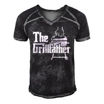 The Grillfather Pitmaster Bbq Lover Smoker Grilling Dad Men's Short Sleeve V-neck 3D Print Retro Tshirt | Mazezy