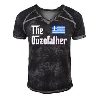 The Ouzo Father Funny Greek Flag Gift Men's Short Sleeve V-neck 3D Print Retro Tshirt | Mazezy