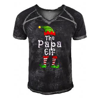 The Papa Elf Matching Family Group Christmas Party Pajama Men's Short Sleeve V-neck 3D Print Retro Tshirt | Mazezy