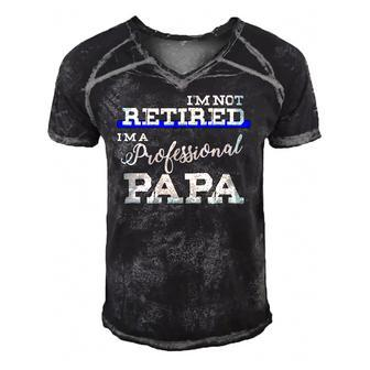 Thin Blue Line Distressed Retired Professional Papa Police Men's Short Sleeve V-neck 3D Print Retro Tshirt | Mazezy