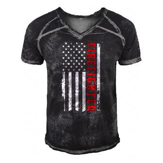 Thin Red Line Usa Flag Firefighter Gift For 4Th Of July Men's Short Sleeve V-neck 3D Print Retro Tshirt | Mazezy