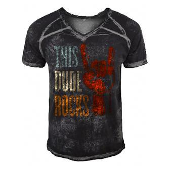 This Dude Rocks Rock N Roll Heavy Metal Devil Horns Men's Short Sleeve V-neck 3D Print Retro Tshirt | Mazezy
