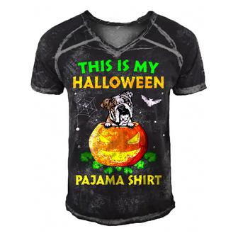 This Is My Halloween Costume Pajama English Bulldog Lover Men's Short Sleeve V-neck 3D Print Retro Tshirt - Seseable