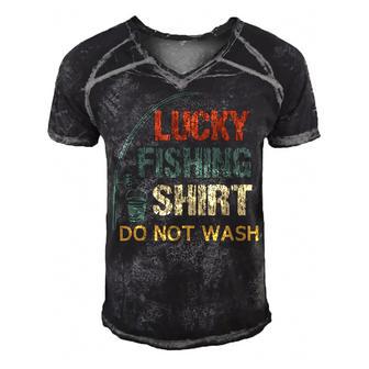 This Is My Lucky Fishing Do Not Wash Funny Fisherman Men's Short Sleeve V-neck 3D Print Retro Tshirt - Seseable