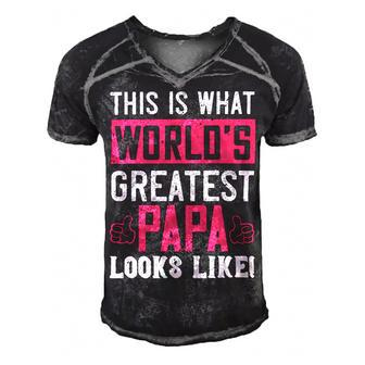 This Is What The World’S Greatest Papa Looks Like Papa T-Shirt Fathers Day Gift Men's Short Sleeve V-neck 3D Print Retro Tshirt - Monsterry UK