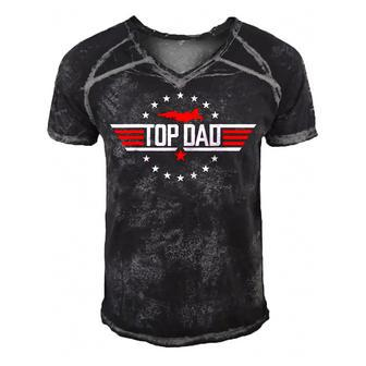 Top Dad Funny Fathers Day Birthday Surprise Men's Short Sleeve V-neck 3D Print Retro Tshirt - Seseable