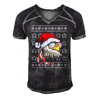 Ugly Christmas Usa Flag Bald Eagle Christmas Men's Short Sleeve V-neck 3D Print Retro Tshirt | Mazezy