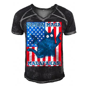 Ultra Maga Madafakas Cat American Flag Men's Short Sleeve V-neck 3D Print Retro Tshirt | Favorety CA