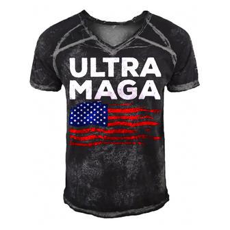 Ultra Maga Proud American Distressed Flag Patriotic Gift Men's Short Sleeve V-neck 3D Print Retro Tshirt | Favorety