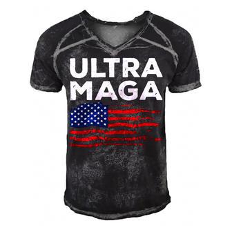 Ultra Maga Proud American Distressed Flag Patriotic Men's Short Sleeve V-neck 3D Print Retro Tshirt | Favorety