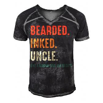 Uncle Gift Bearded Inked Uncle Men's Short Sleeve V-neck 3D Print Retro Tshirt - Seseable