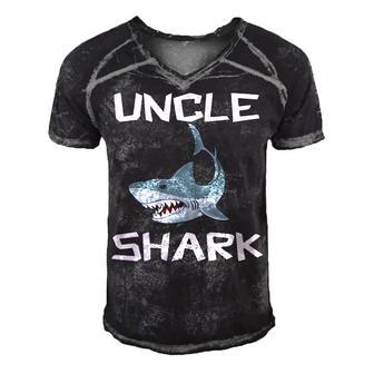 Uncle Gift Uncle Shark Men's Short Sleeve V-neck 3D Print Retro Tshirt - Seseable