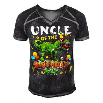 Uncle Of The Birthday Boy Dinosaur Uncle Family Birthday Men's Short Sleeve V-neck 3D Print Retro Tshirt - Seseable