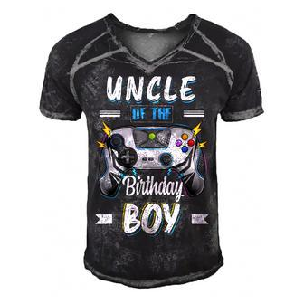 Uncle Of The Birthday Boy Matching Family Video Gamer Party Men's Short Sleeve V-neck 3D Print Retro Tshirt - Seseable