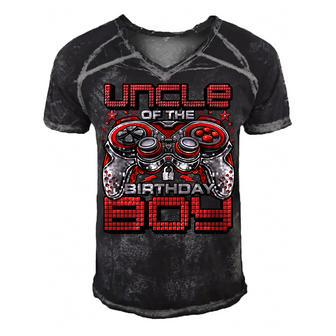 Uncle Of The Birthday Boy Video Gamer Birthday Party Family Men's Short Sleeve V-neck 3D Print Retro Tshirt - Seseable