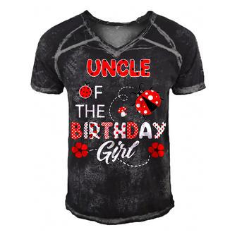 Uncle Of The Birthday Girl - Family Ladybug Birthday Men's Short Sleeve V-neck 3D Print Retro Tshirt - Seseable