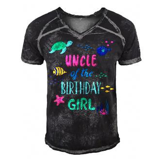 Uncle Of The Birthday Girl Under Sea Theme Matching Family Men's Short Sleeve V-neck 3D Print Retro Tshirt - Seseable