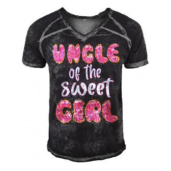 Uncle Of The Sweet Girl Donut Birthday Party Outfit Family Men's Short Sleeve V-neck 3D Print Retro Tshirt - Seseable