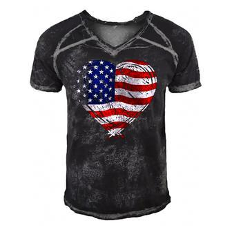 Us Flag Memorial Day 4Th July Partiotic Heart Red White Blue Men's Short Sleeve V-neck 3D Print Retro Tshirt | Mazezy