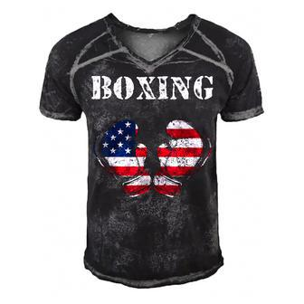 Usa American Flag Boxing Gloves 4Th Of July Patriotic Men's Short Sleeve V-neck 3D Print Retro Tshirt - Seseable